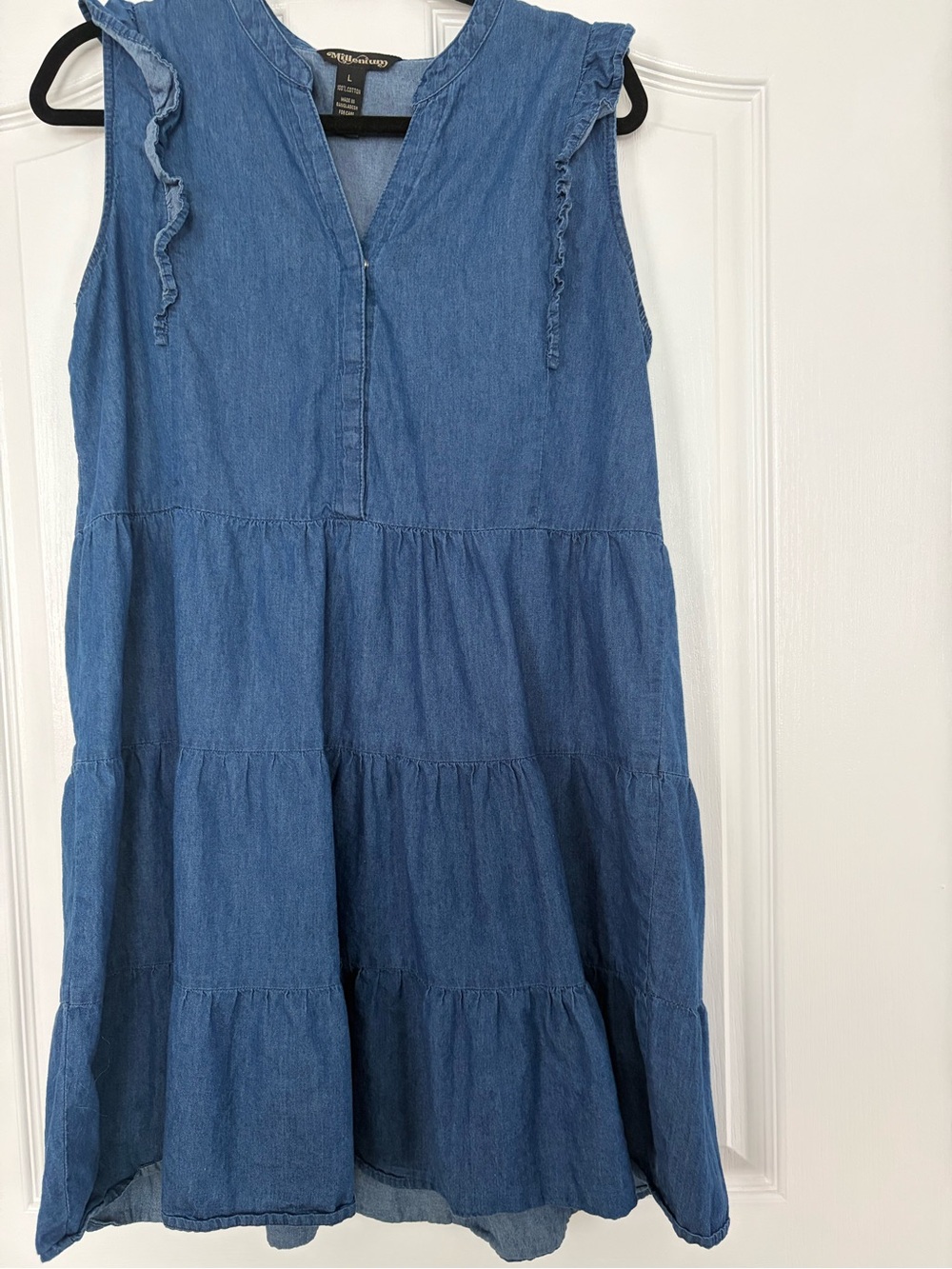 Blue Chambray Tiered Sleeveless Dress